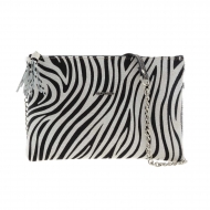 Bolsa plana de lona marrom e cabelo de zebra El Potro